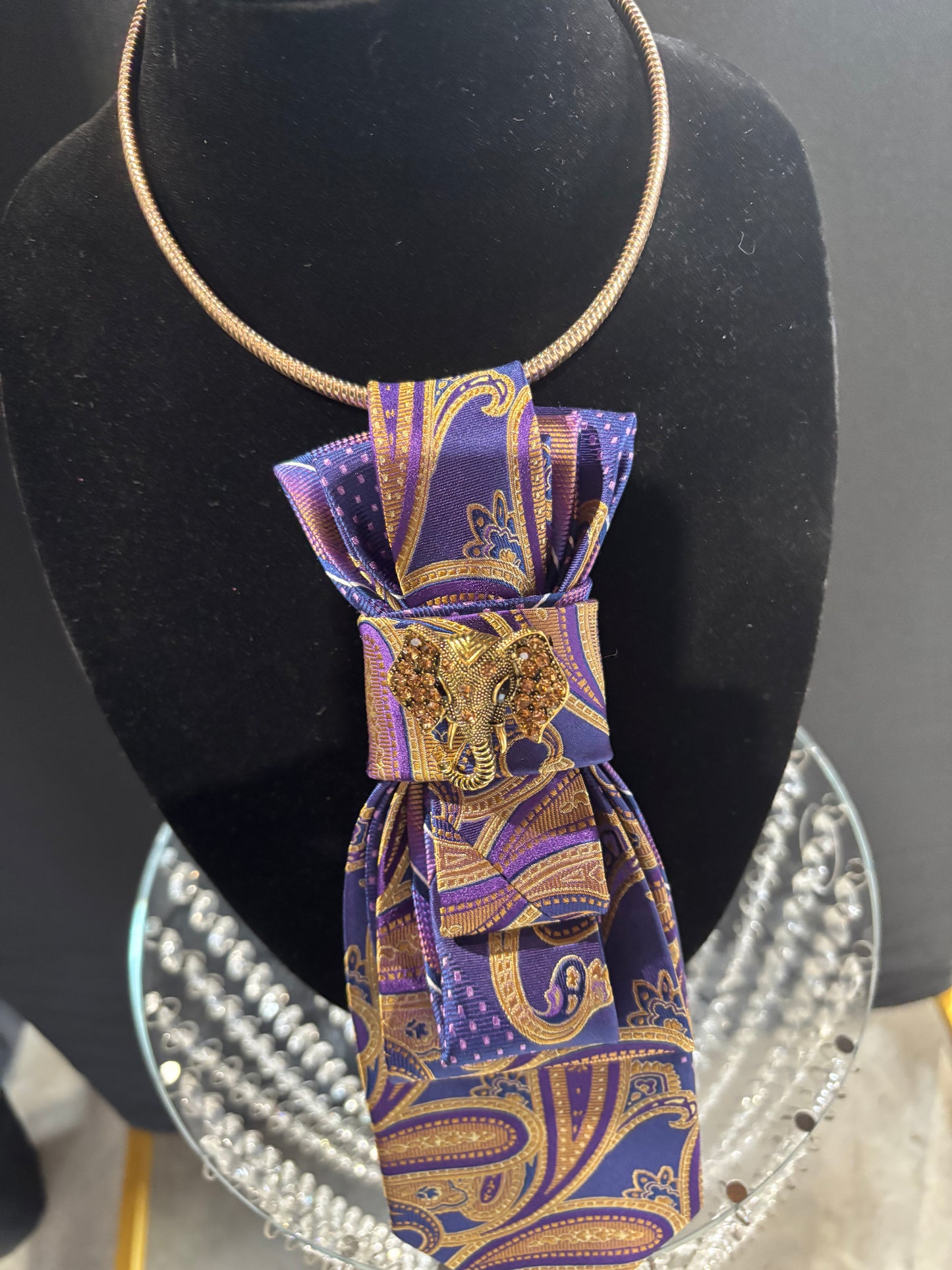 Tie Necklace with Brooch
